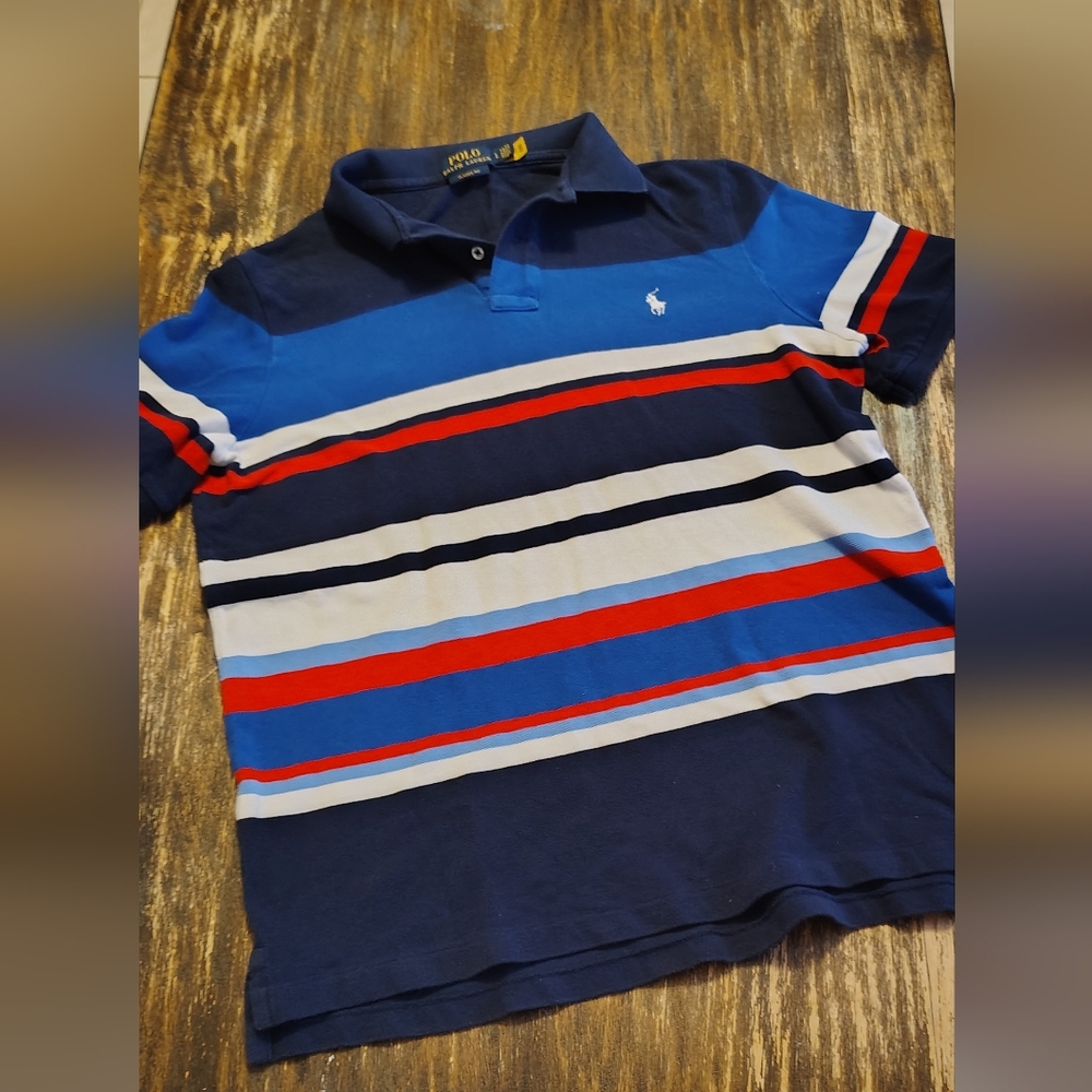 Men's Polo by Ralph Lauren  Red White And Blue Polo Shirt With White Pony Size L